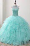 Ball Gown Long Green Sleeveless Open Back Lace up Beads High Neck Prom Dresses uk PM422