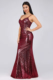 Sexy Spaghetti Straps Burgundy Sequins V-Neck Party Dress Mermaid Prom Dress P1170