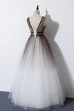 Elegant A Line Long Tulle V-Neck Straps Prom Dress Lace up Party Dress P1351