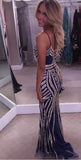 Luxurious Mermaid Spaghetti Straps V-Neck Sparkly Open Back Prom Dresses Party Dresses PH467