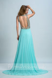 New Arrival Long Chiffon Beading Split Backless Sexy Gown For Teens