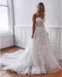 Ball Gown Strapless Sweetheart Lace Appliques Tulle Wedding Dress Bridal Dress W1270