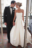 A-Line Sweetheart Strapless Backless Floor-Length Ivory Satin Wedding Dresses uk with Ruched PH276