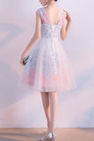 Cute A line Short Appliques Tulle Lace Round neck Knee length Pink Homecoming Dress PM187