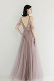 Princess Off the Shoulder Tulle Beads V Back Formal Dress Dance Prom Dress P1202