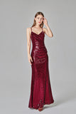 Spaghetti Straps Burgundy Prom Dresses Mermaid Sequins Party Dresses Dance Dresses XU90811