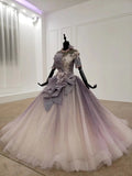 Sparkly Ball Gown Ombre Half Sleeves Jewel Long Prom Dress Beads Quinceanera Dress P1423