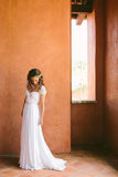 Cheap Sweetheart Beading Cap Sleeve Beads Chiffon A-Line Open Back Ruffles Wedding Dress PM863