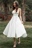 Simple Spaghetti Straps Tea Length Wedding Dress Reception Dress PM202