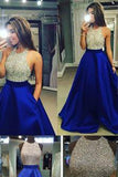 Charming Sexy Backless Halter Sleeveless Beads Pockets Long Prom Dress