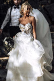 Charming Ball Gown Sweetheart Strapless 3D Flowers Tulle Off White Wedding Dress W1125