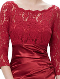 Elegant 3/4 Sleeve Lace Burgundy Formal Dresses Bateau Mermaid Evening Dresses P1192