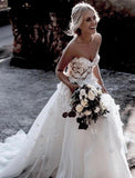 Charming Ball Gown Sweetheart Strapless 3D Flowers Tulle Off White Wedding Dress W1125