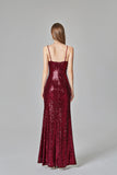 Spaghetti Straps Burgundy Prom Dresses Mermaid Sequins Party Dresses Dance Dresses XU90811