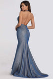 Sexy V-Neck Halter Blue Backless Prom Dress Long Party Dress P1171