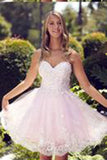 Feminine Lace Accented Sweetheart Appliques Strapless Tea Length Homecoming Dress