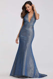 Sexy V-Neck Halter Blue Backless Prom Dress Long Party Dress P1171