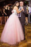 Strapless Ball Gown Beads Pink Sweetheart Plus Size Lace up Sleeveless Evening Dresses uk PM886