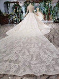 Princess Long Sleeve Beads Lace Appliques Ivory Prom Dresses Quinceanera Dresses P1070