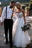 Charming Ball Gown Sweetheart Strapless 3D Flowers Tulle Off White Wedding Dress W1125