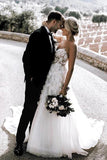 Charming Ball Gown Sweetheart Strapless 3D Flowers Tulle Off White Wedding Dress W1125