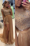 Charming Prom Dresses O-Neck Prom Dresses A Line Chiffon Noble Two Pieces Prom Dresses