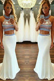 Hot Sale Charming Two Pieces Beading Mermaid Evening Dress Chiffon 2 Pieces Formal Dress