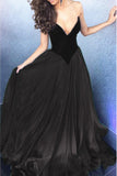 Sexy A Line Black Chiffon V-Neck Long Prom Dress