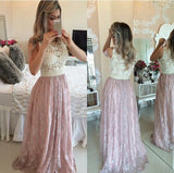 Pink Lace Beautiful Beading Long Prom Gowns Formal Dress