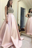 A Line Halter Sleeveless Beaded Floor Length Prom Dress