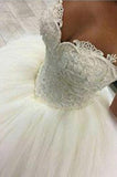 Gorgeous Pearls Ball Gown Sweetheart Lace Applique Beads Tulle Princess Wedding Dress