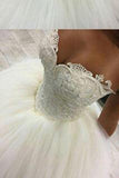 Gorgeous Pearls Ball Gown Sweetheart Lace Applique Beads Tulle Princess Wedding Dress