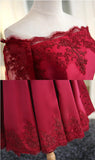 A Line Short Sleeves Satin Lace Appliques Lace up Scoop Short Prom Dresses Homecoming Dresses PH752