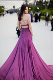 Spaghetti Straps Purple Gorgeous A Line Chiffon Open Back Prom Dresses PH489