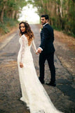 Sexy Gorgeous Mermaid Long Sleeves V-Neck Backless White Lace Wedding Dresses uk PH313