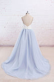 Simple A-Line Light Blue Sweetheart Spaghetti Straps Chic Blue Tulle Backless Prom Dresses uk PH187