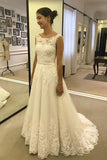 A Line Lace Appliques Tulle Ivory Scoop Long Wedding Dresses uk,Cheap Bridal Dresses PW200