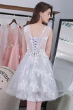 Knee-length Sleeveless Short Cute A-line Lace Appliques Tulle Homecoming Graduation Dress PM252