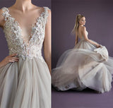 Charming Grey Tulle Elegant Prom Gowns