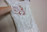 Mermaid Lace Appliques Ivory Cap Sleeves Button Long V-Neck Wedding Dresses PH856