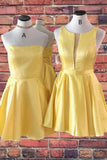 A Line Yellow Sleeveless Short Homecoming Dresses