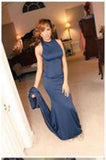 Sexy Mermaid High Neck Navy Blue Long Prom Dress Party Cocktail Dress