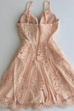 A-Line Spaghetti Straps Short Champagne Tulle Homecoming Dress with Appliques PM297