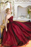 Strapless Beads Sleeveless Sweetheart Tulle Ball Gown Backless Black Burgundy Prom Dresses uk PH258