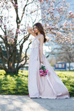 Elegant A-Line Halter Satin Long Sleeveless Backless Pink with Pockets Evening Dresses uk PH237