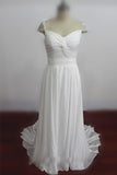 Cheap Sweetheart Beading Cap Sleeve Beads Chiffon A-Line Open Back Ruffles Wedding Dress PM863