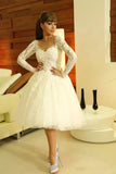 New Elegant Short Long Sleeves Sweetheart Cocktail Dress Ivory Lace Homecoming Dress PM838