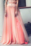 A-Line Strapless Lace Appliqued Floor-length Blush Pink Beaded Tulle Prom Dresses uk PM313