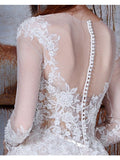 Long A-Line Long Sleeve Tulle Lace Plus Size Princess Elegant Wedding Dress PM32