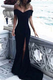 Sexy Leg Slit Long Off-the-Shoulder Jersey Sweetheart Mermaid Black Prom Dresses uk PM407